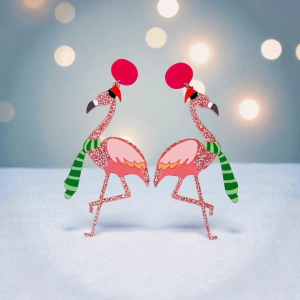 Aretes flamingo navideño