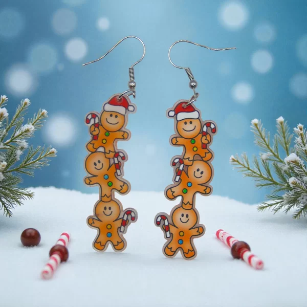 Aretes navideños galleta de jengibre largos
