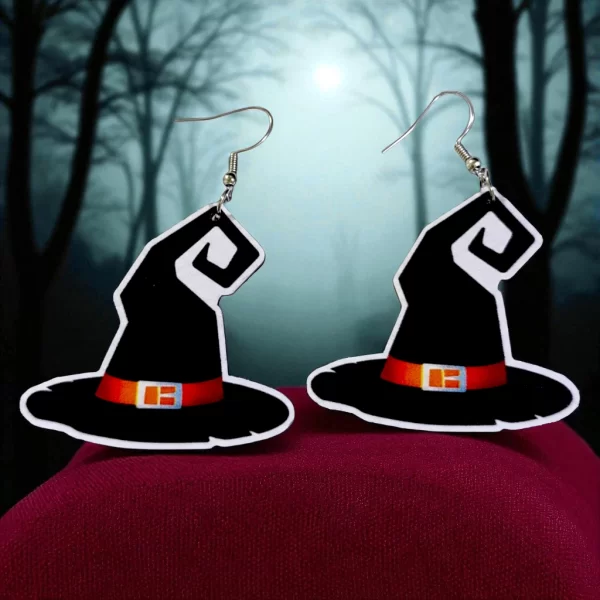 Aretes sombrero bruja madera