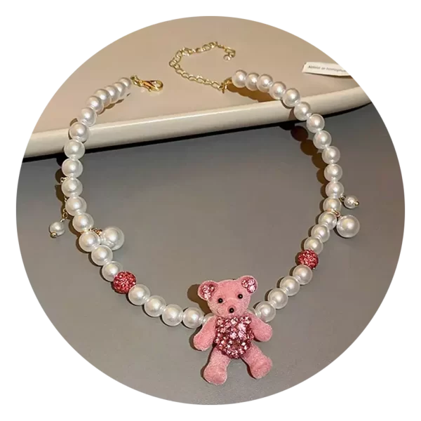 Collar perlas oso rosa2