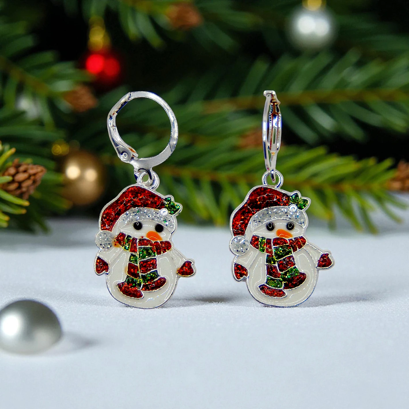 DSC00885 (1) aretes navidad muñeco de nieve brillos - Imagen 1
