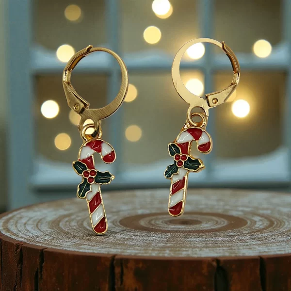 aretes navideños bastón de navidad
