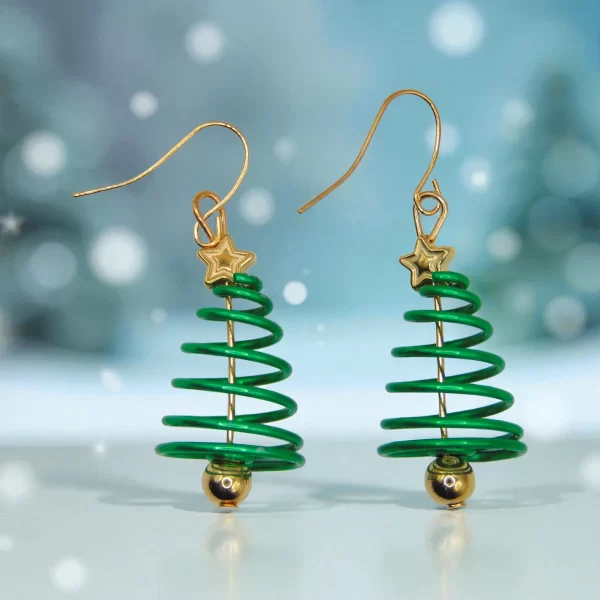 aretes navideños árbol en espiral