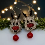 aretes navideños reno nariz roja