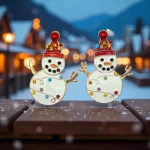 Aretes muñeco de nieve con luces navideñas