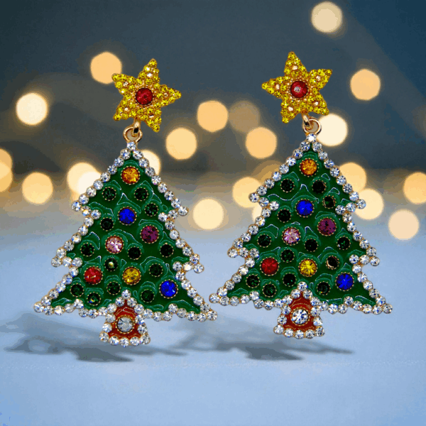 Aretes navideños árbol de navidad brillos
