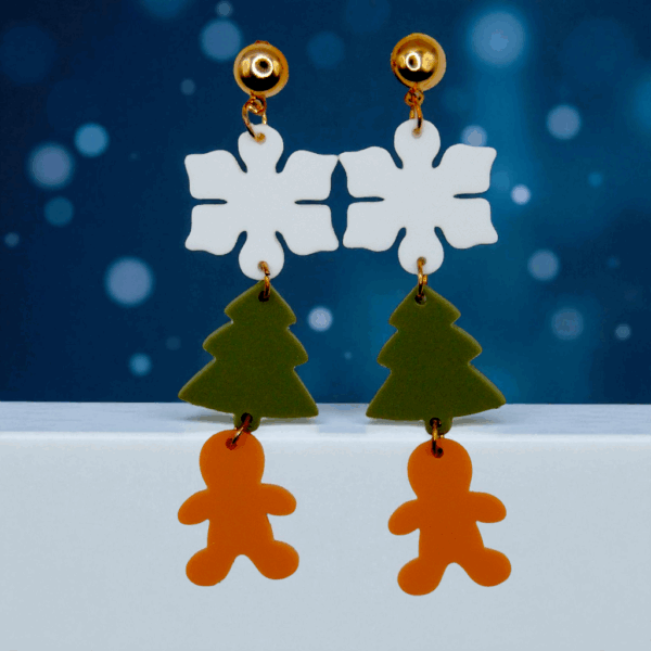 Aretes navideños largos copo de nieve,arbol,galleta jengibre