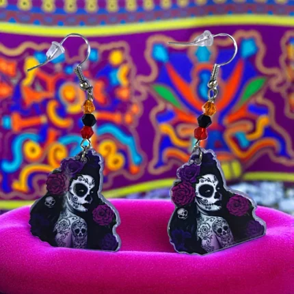 Aretes catrina con rosas