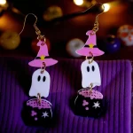 Aretes fantasma gorro de bruja rosa
