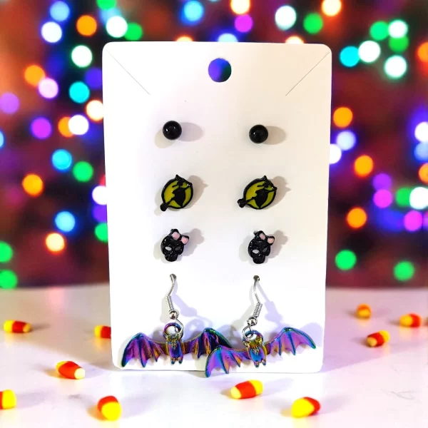 Aretes trio murciélago tornasol