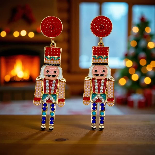 aretes navideños cascanueces rojo con azul