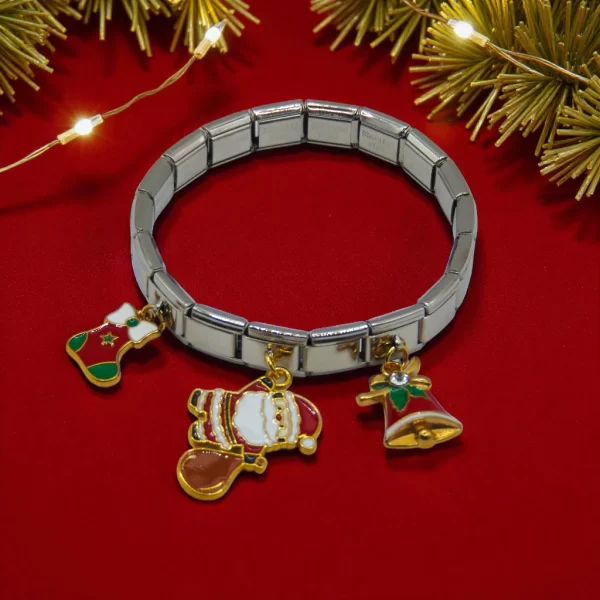 pulsera italiana navideña dijes santa,bota,campana