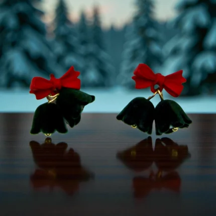 aretes navideños campanas afelpadas verdes