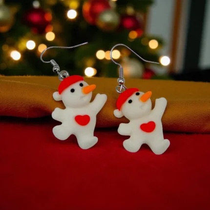 Aretes de navidad muñeco de nieve corazón