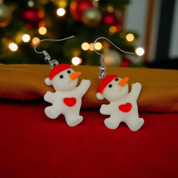 Aretes de navidad muñeco de nieve corazón