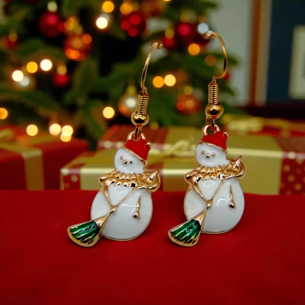 aretes de navidad muñeco de nieve escoba