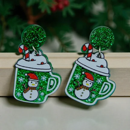 Aretes de navidad taza de nieve verde