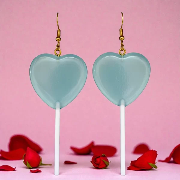 aretes de  paletas de corazón azul