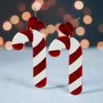 aretes de navidad bastón de dulce con corazón
