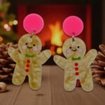 aretes de navidad galleta de jengibre botón rosa