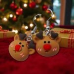 Aretes de navidad reno nariz roja 3D