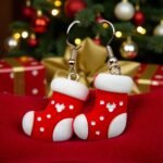 aretes de navidad botas rojas 3D