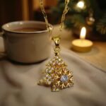 collar de navidad acero dije árbol con copo de nieve