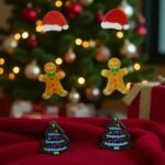 trio de aretes de navidad árbol con luces