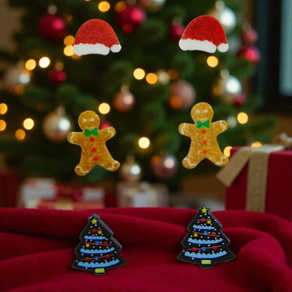 trio de aretes de navidad árbol con luces