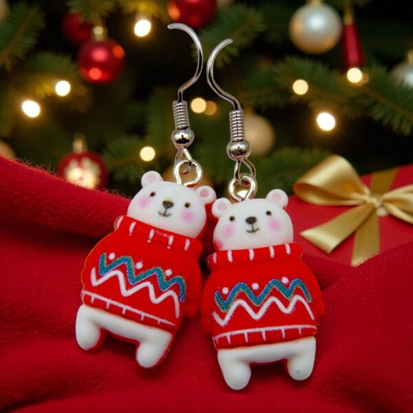 aretes de navidad oso polar navideño 3D