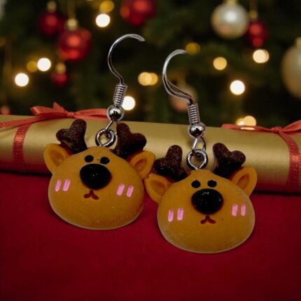 aretes de navidad reno café 3D