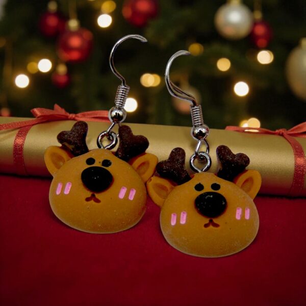 aretes de navidad reno café 3D