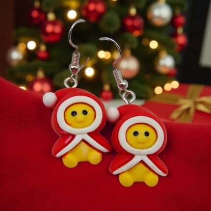 aretes de navidad muñeco amarillo con gorro