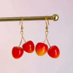 aretes locos de cereza doble roja con naranja