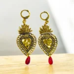 ARETES CORAZON MEXICANO CON GOTA ROJA