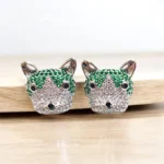 ARETES DE GATO PLATEADO CON VERDE CONTINE ACERO INOXIDABLE