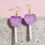 aretes locos de paleta de corazón morados