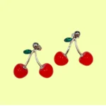 ARETES CEREZAS PLATEADO CON ROJO