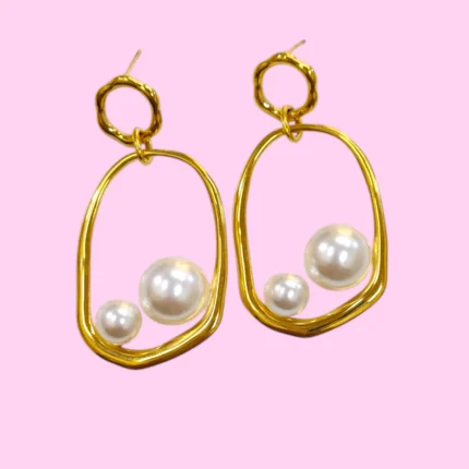 aretes de acero inoxidable aro colgantes con perlas