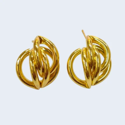 aretes de acero inoxidable nudo dorado