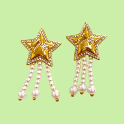 aretes de acero inoxidable estrellas con perlas colgantes