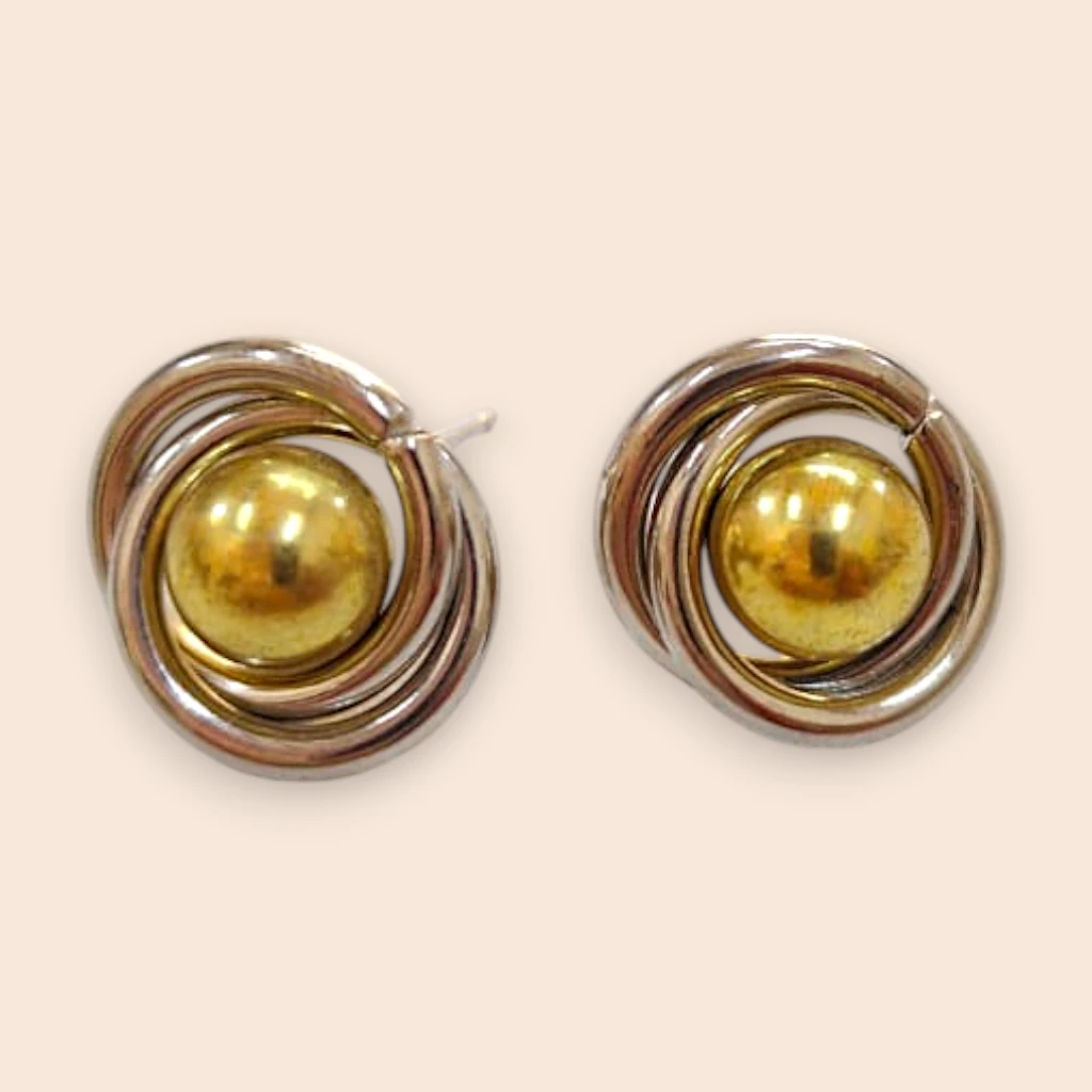 WhatsApp Image 2026-06-23 at 12.11.33 PM (2) aretes de acero inoxidable tipo broquel bicolor - Image 1