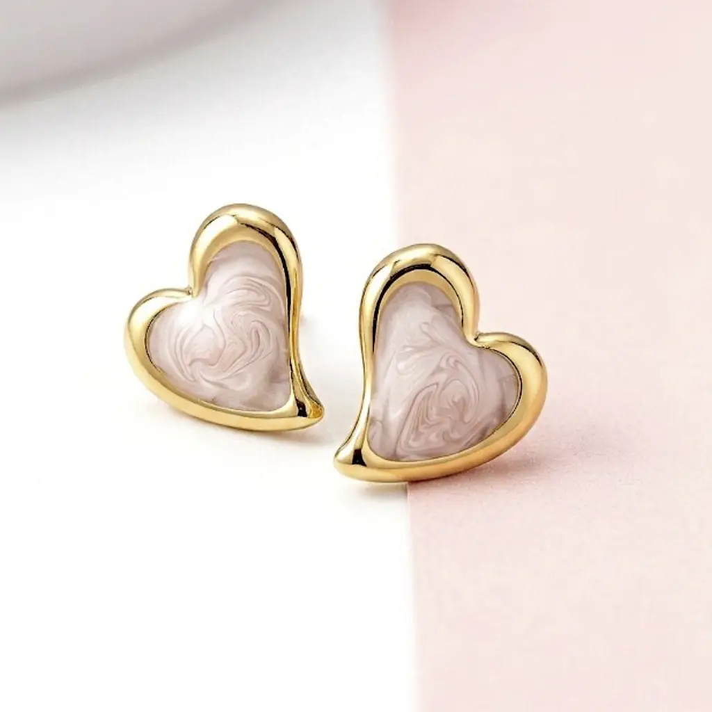 hjj aretes de acero inoxidable corazón con centro blanco contiene perla - Imagen 1