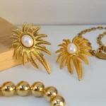 aretes de acero inoxidable palma con perla - Imagen 2