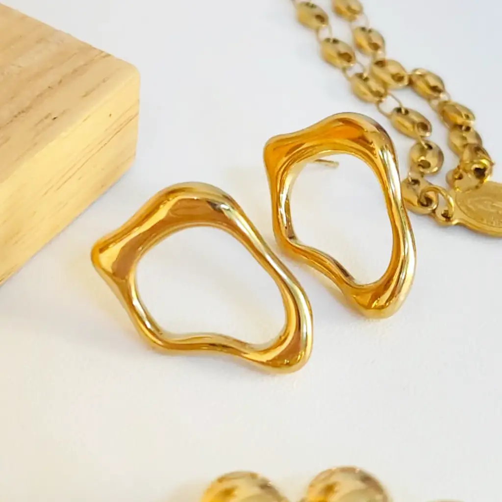 k´ñ aretes de acero inoxidable circulo deforme - Imagen 1