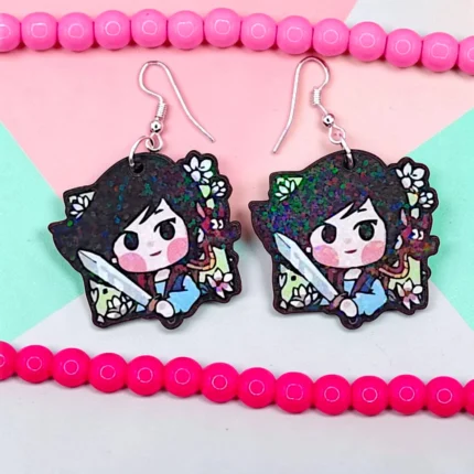 ARETES DE MDF PRINCESA DE CHINA CUADRO CON ESPADA Y DESTELLOS