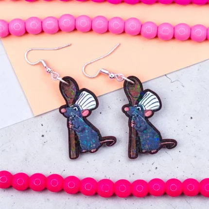 ARETES DE MDF DE RATA COCINERA CON DESTELLOS