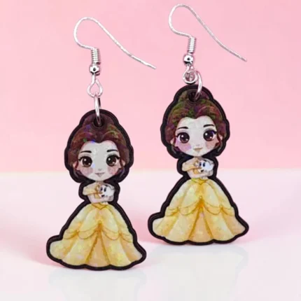 ARETES DE MDF PRINCESA DE LA ROSA CON TAZA CON DESTELLOS