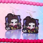 ARETES DE MDF PRINCESA DE LA ROSA EN UN CUADRO CON DESTELLOS