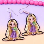 ARETES DE MDF PRINCESA Y CAMALEON CON DESTELLOS